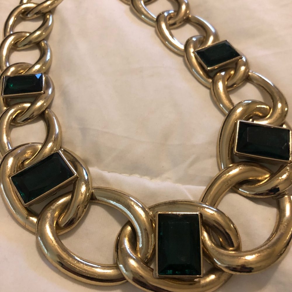 Emerald green & gold chain statement necklace
